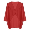 thumbnail image 7 of Hesxuno Short Sleeve Cardigans for Women Lightweight Chiffon Beach Cover Ups Solid Puff Sleeve Cardigan Boho Summer Beach Open Front Tops Red M, 7 of 7