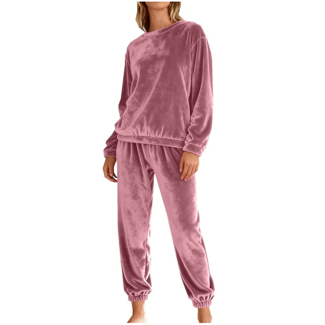 FAIWAD Ensemble 2 Pcs en Velours pour Femmes, Chandail à Manches Longues à Col Rond avec Pantalon, Survêtement en Velours