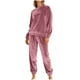 thumbnail image 2 of Conjunto de pijama de terciopelo grueso y cálido para mujer, con cuello redondo, estampado y pantalones de poliéster para invierno., 2 of 8