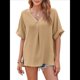thumbnail image 3 of Camisas de Corta con Cuello en V para Mujer, Blusas Informales de Negocios, Blusas de Trabajo Holgadas Caqui XL, 3 of 7