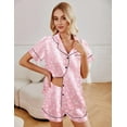 thumbnail image 5 of Ekouaer Womens Pajama Sets Silk Satin Pjs Short Sleeve Sleepwear Top and Shorts Set Classic Button Down Nightwear, 5 of 7