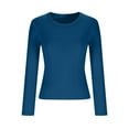 thumbnail image 5 of BiZtdJrK Womens Crew Neck T Shirts Slim Fit Long Sleeve Solid Casual T Shirt Fashion Y2k Streetwear Tee Tops Sky Blue XL, 5 of 6