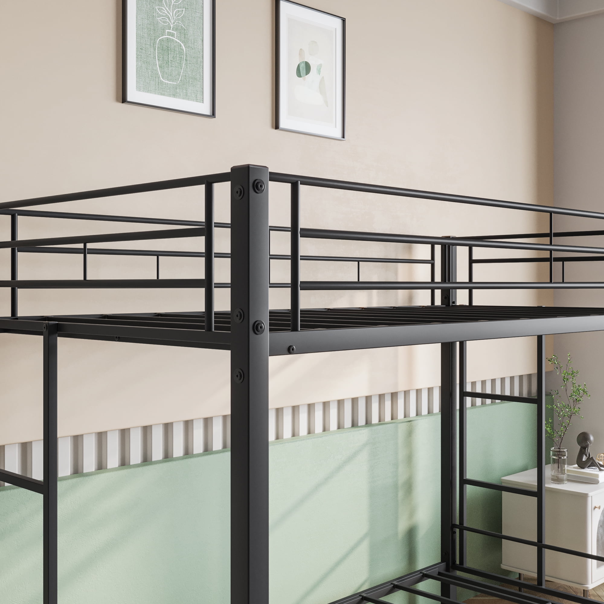 Aukfa Twin-Over-Twin Bunk Bed, Heavy Duty Metal Platform Beds for Kids Teens Dorm - Black