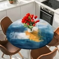 thumbnail image 2 of Navy Blue Yellow Table Cloth, Round Fitted Tablecloths with Elastic Edge, Modern Oil Painting Art Abstract Wipeable Waterproof Table Cover for Kitchen Wedding 36-44 Inches, 2 of 4