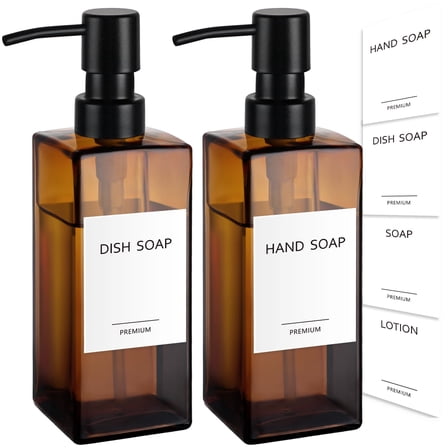 GM GMISUN Amber Glass Soap Dispenser, 2 Pack Hand & Dish Soap Bottle, 12oz with Stainless Steel Pump