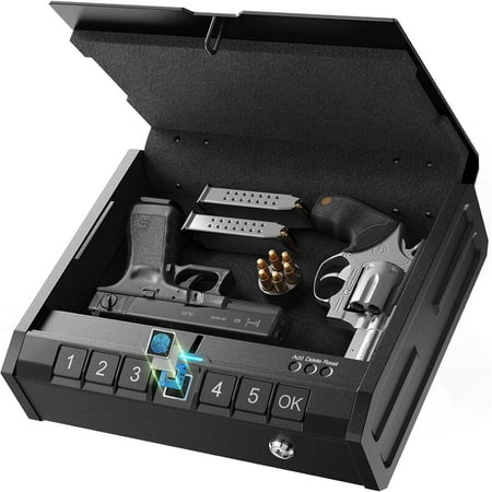 SKYSONIC Iron SE Gun Safe Biometric Gun Safe for Pistols Quick-Access Pistol Safe Firearm Safety Device with Fingerprint Lock or Key Pad Handgun Safe Gun Lock Box for Home Bedside Nightstand Car