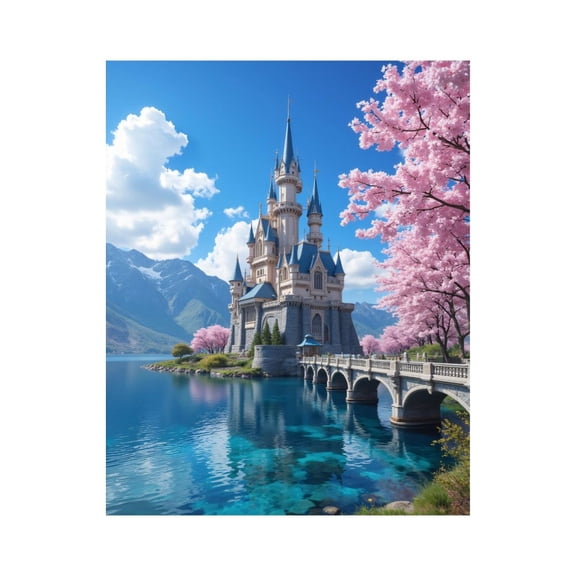 Paint By Numbers Kit for Adults Beginner - DIY Fairytale Castle Lake Blossoms Canvas Painting Kits for Adults, Frameless Paint By Number for Adults for Home Wall Decor 16x20 Inch