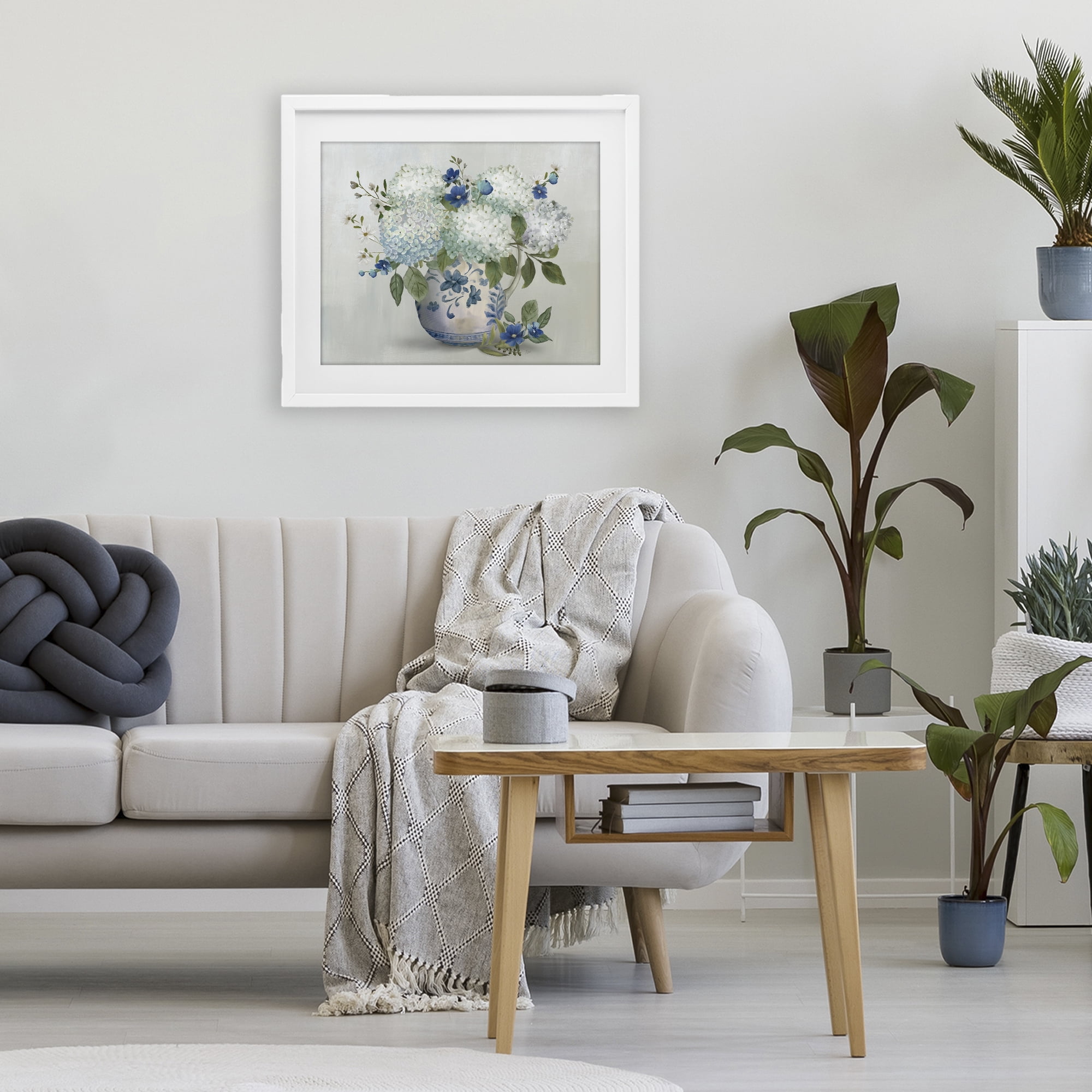 Stupell Industries Ivory & Blue Hydrangea Vase White Framed Print Under Glass, design by Nan