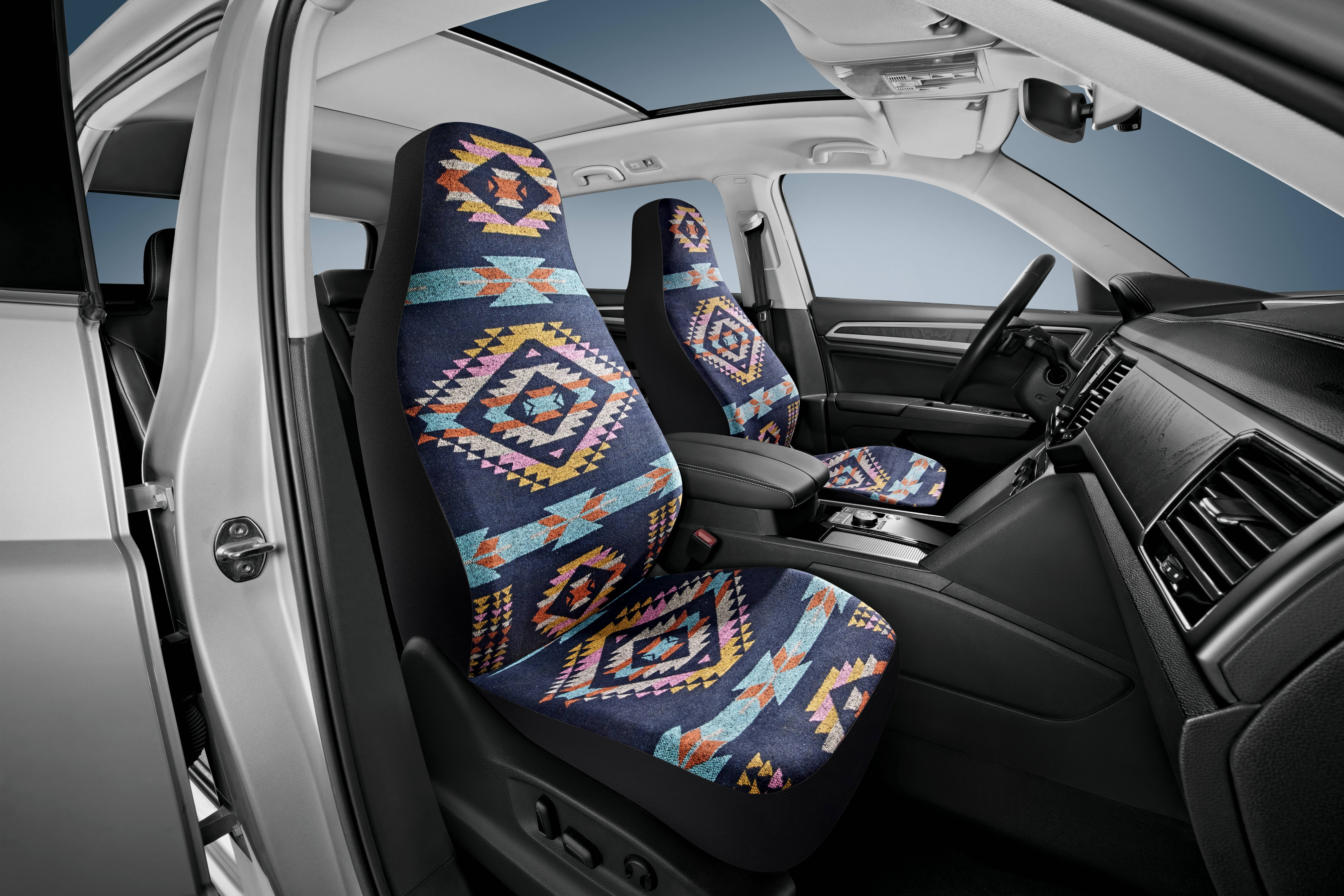 Auto Drive 2Piece Aztec Car Seat Cover Polyester Colorful - Universal Fit, 23SC59