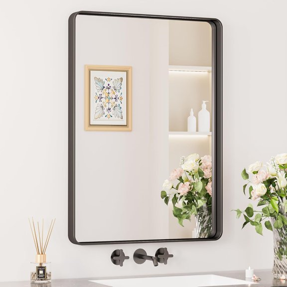 Taoset Black Bathroom Vanity Mirror for Wall, 22x30 Inch Metal Frame Wall Mirror Farmhouse Rectangle, Anti-Rust, Tempered Glass, Hangs Horizontally or Vertically