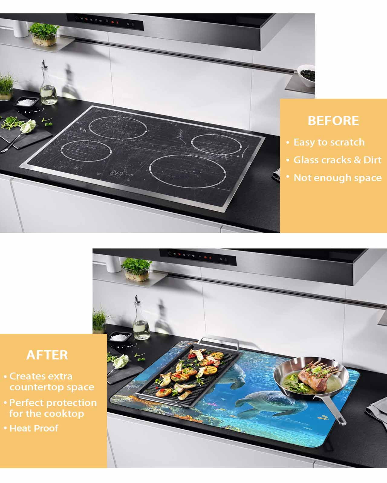 nqOlkjepod Large Induction Cooktop Protector Mat 24"x21", Blue Seal Coastal Stove Top Covers for Electric Stove, Nautical Summer Beach Ocean Decorative Stove Burner Cover Mats, Glass Top Stove Cover