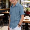 thumbnail image 6 of Kinrui Boys Cuban Guayabera Shirt Short Sleeve Button Down Shirt Summer Casual Cotton Linen Shirts Size 4-12 Years, 6 of 9