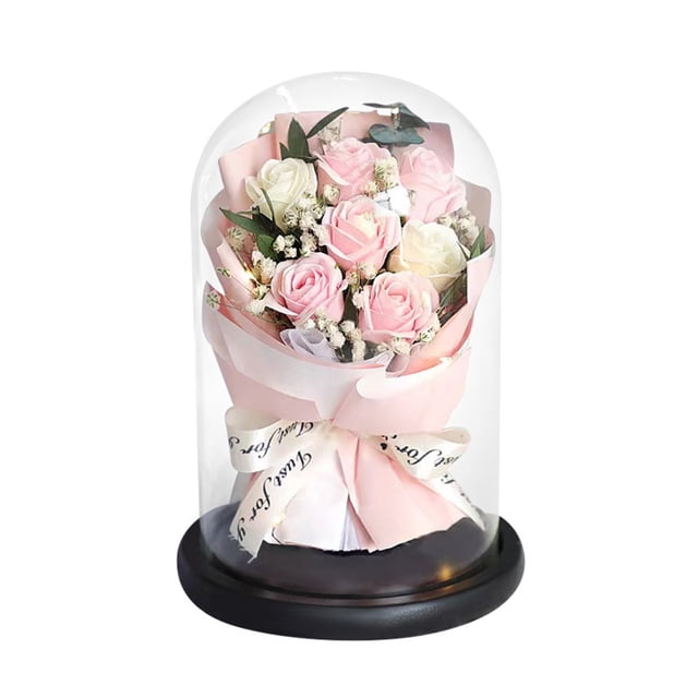 Regalo de flores florales con luces Clavel Tulipán Flores preservadas en cúpula de vidrio