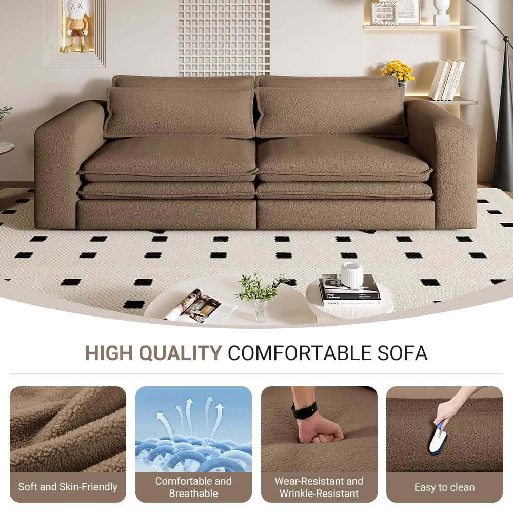 MAYEERTY 93" King‑Size Pull‑Out Sleeper Sofa Bed, 3‑in‑1 Convertible Chaise Lounge, Teddy Fabric 3‑Seater Couch Includes 2 Lumbar Pillows for Living Room & Study