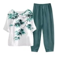 thumbnail image 1 of Fgnfyis Ensemble Décontracté pour Femmes, Imprimé, Col Rond, Boutons, Manches Trois-Quarts, Pantalon, 2 Pcs, Vert Foncé_005 TG, 1 of 3