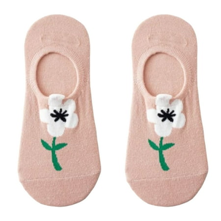 

Zhiyuan 1 Pair Women Socks Anti Skid High Elasticity Short Tube Anti-pilling No Odor Thin One Size Flower Print Invisible Lady Socks for Daily Wear