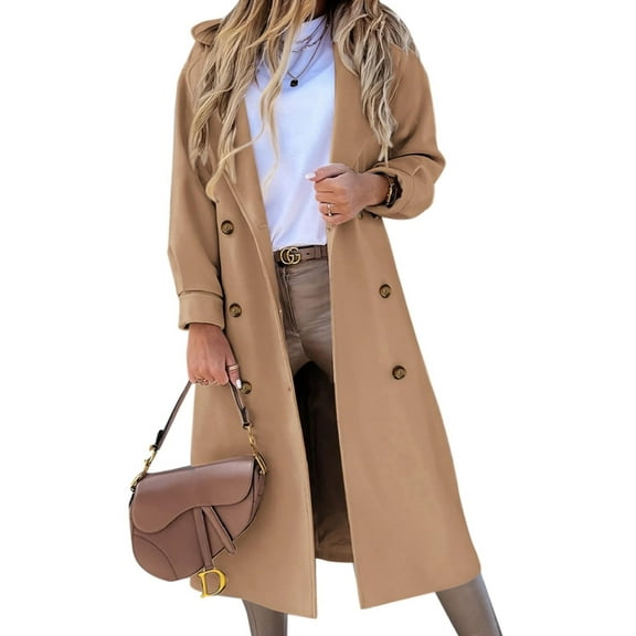 Lapel Collar Double Breasted Women's Winter Elegant Coats Long Notched Pea Coat