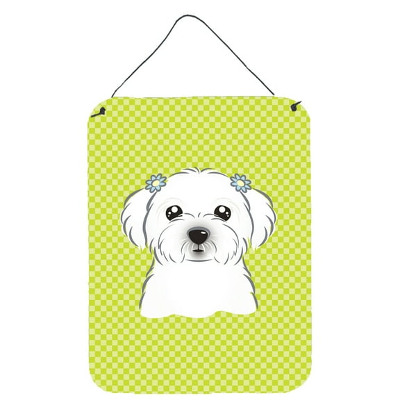 Checkerboard Lime Green Maltese Wall or Door Hanging Prints