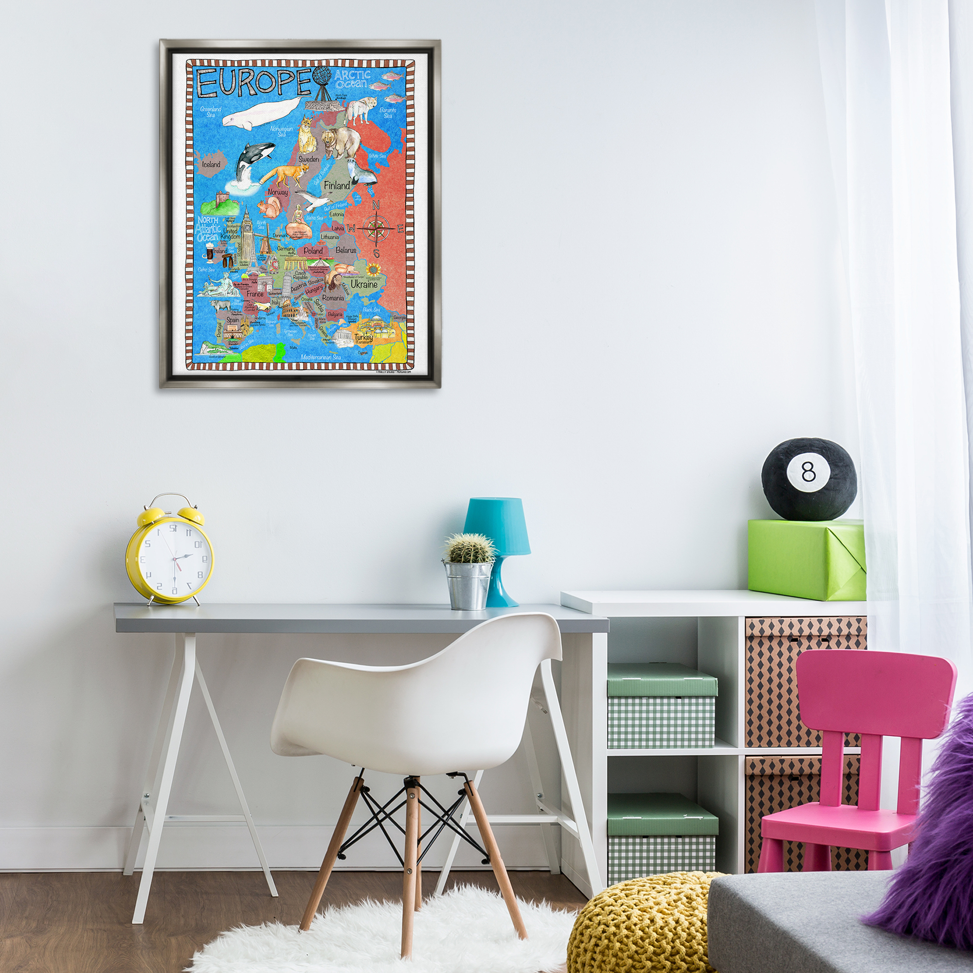 Stupell Industries Europe Animal Map Town & City Painting Gray Floater Framed Art Print Wall Art, 25 x 31