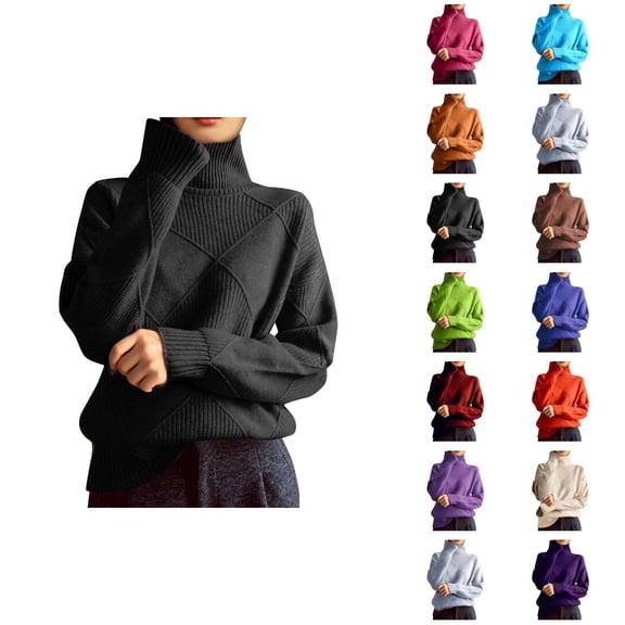 Turtleneck Sweater Women 2026 Fall Winter Trendy Long Sleeve Plain Knitted Pullover Sweater Jumper Tops