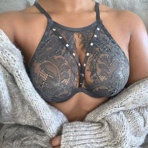 WCJM Women'S Nylon,Spandex Black Chemical Fiber Underwear Womens No Steel Ring French Womens Front Close Bra T Back Plus Size Seamless Unlined Bra For Large Bust