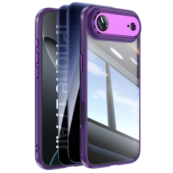 Decase Clear Case for iPhone Air,Transparent Back Cover,Rugged PC TPU Hybrid Full Lens Protector Phone Case with 2-Pieces Privacy Glass Screen Protector,Darkpurple