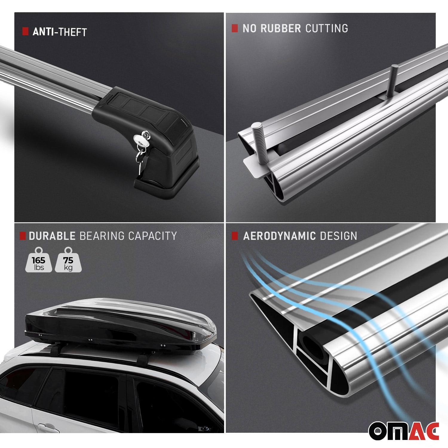 Omac USA 1204926B Wing Roof Rack Cross Bar for 2012-2019 BMW 3 Series F30, Black - 2 Piece