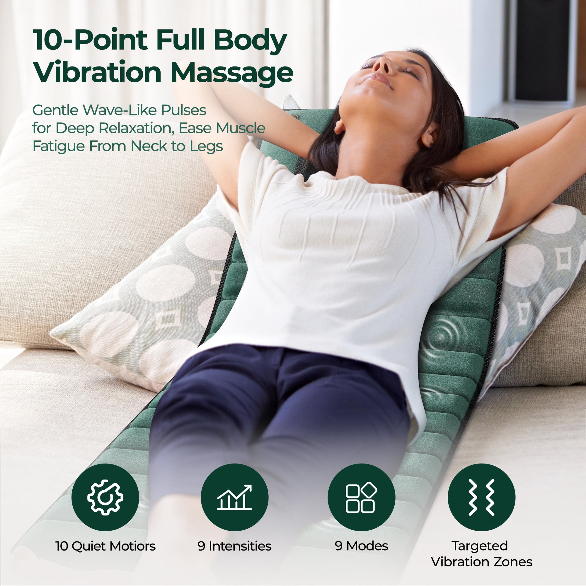 Himouta Full Body Massage Mat with Heat, Back Massager with 10 Vibration Motors, 2 Heating Pads, Massage Chair Pad for Neck, Back, Waist, Legs