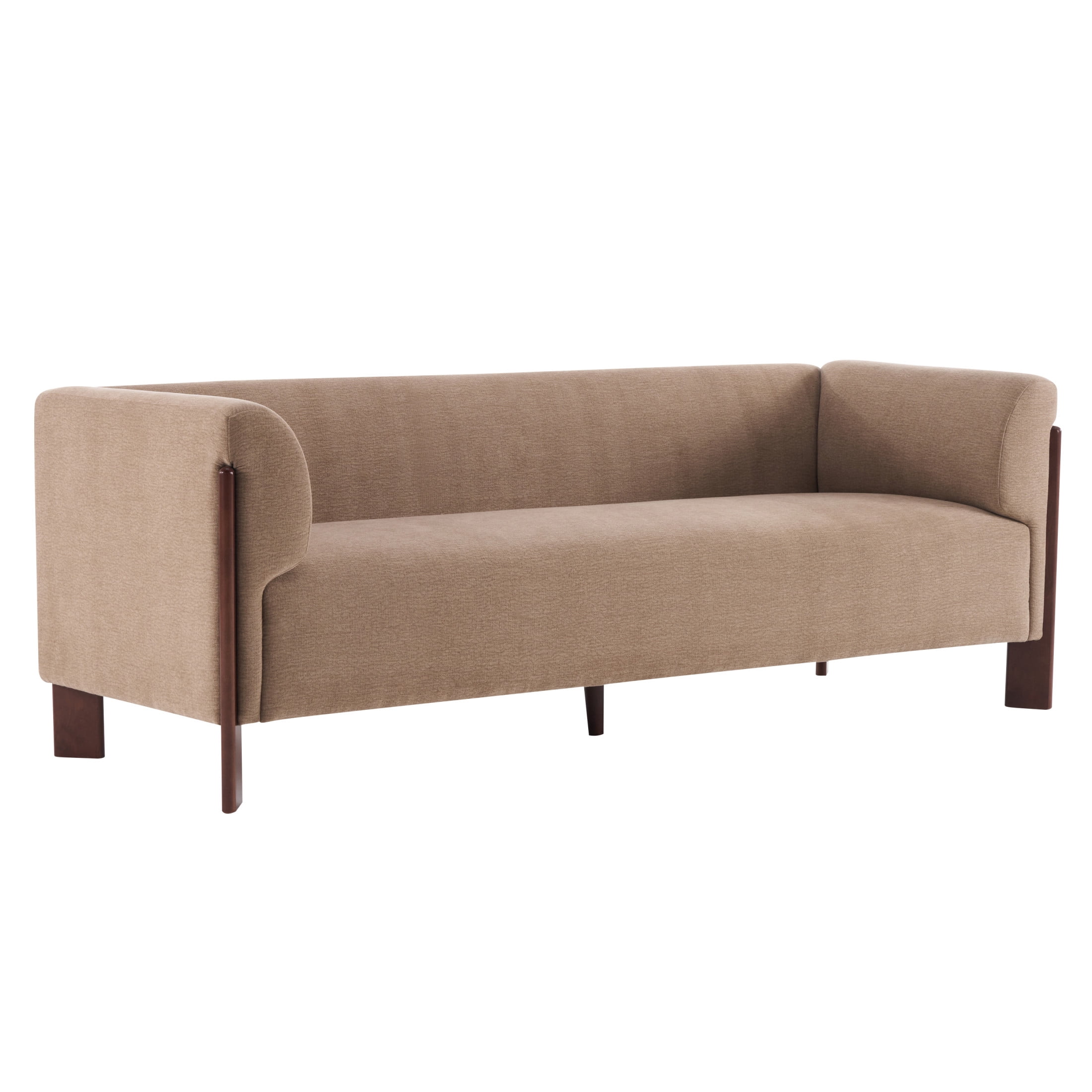 Christopher Knight Home 80" Modern Upholstered Sofa, 3 Seats Tuxedo Arms with Wood Leg, Light Brown