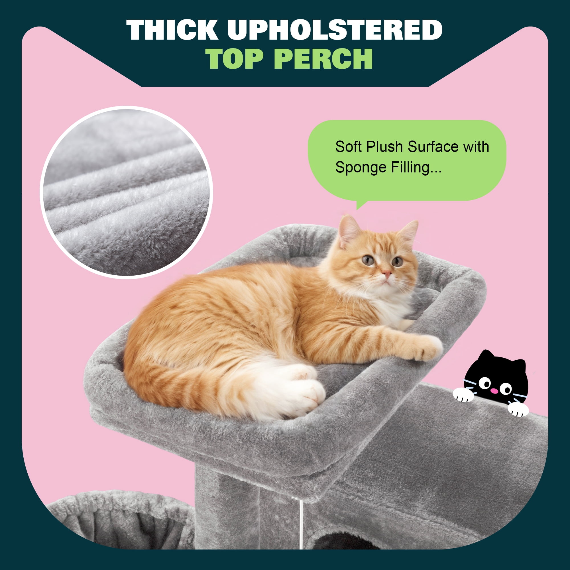 Amolife 64" Large Cat Tree and Tower with Stair, Condo House & Scratching Posts for Indoor Cats, Gray