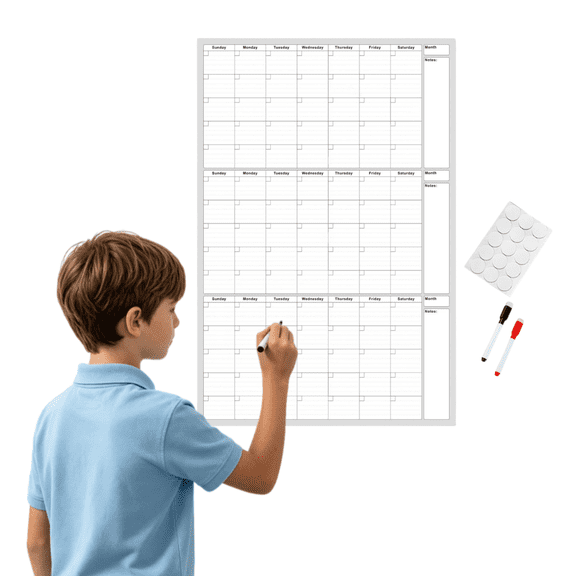 Large Dry Erase Calendar for Wall, 3 Weeks Wall Calendar, Erasable & Reusable Laminated Calendar, Great Layout Wall Calendar for Home Office School (1 Calendar 2 Erasable Pen)