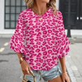 thumbnail image 3 of Rose Leopard Print Women's V-Neck Blouse With 3/4 Ruffled Bell Sleeves Casual Top Ladies Blouses, 3 of 7