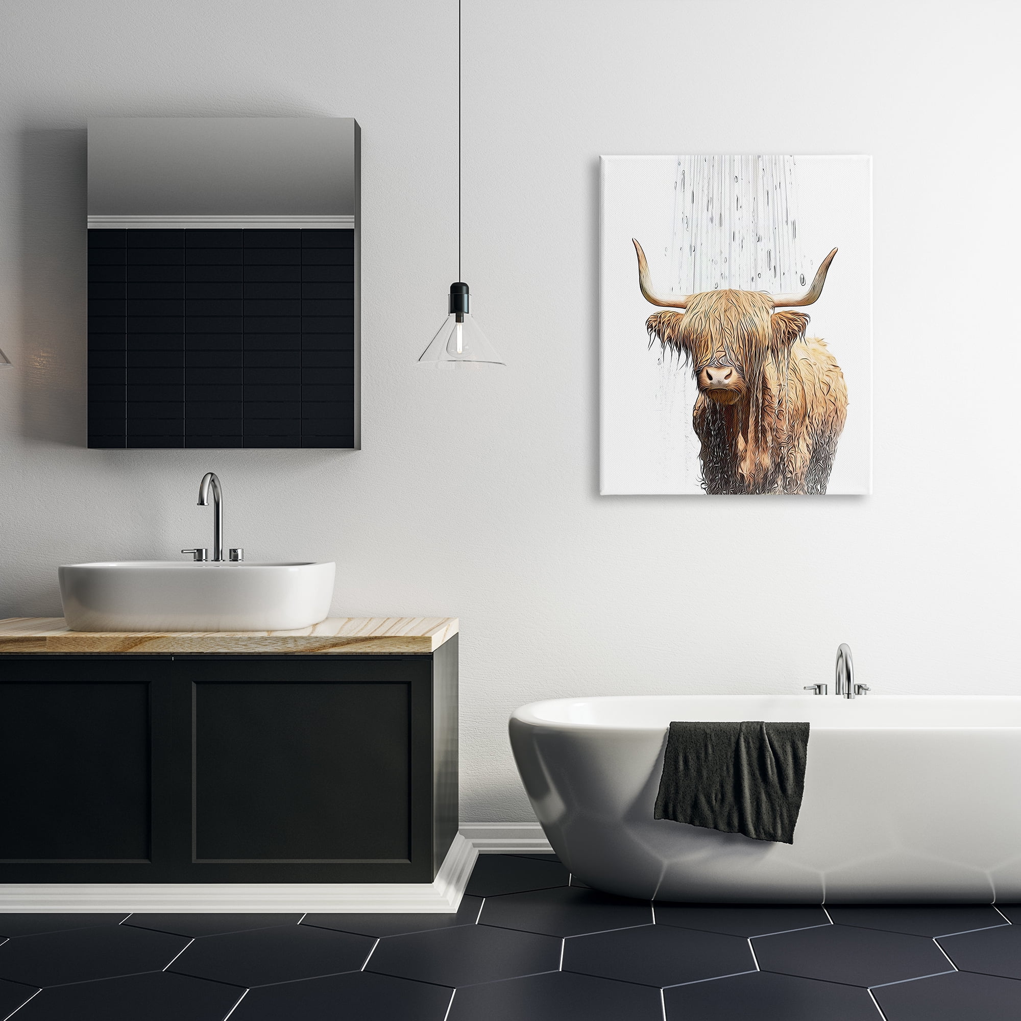 Stupell Industries Highland Cow Bathroom Splash Animals & Insects Painting Gallery Wrapped Canvas Art Print Wall Art, 30 x 40