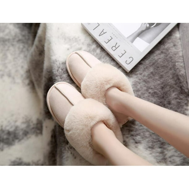 Women's Slippers Soft Plush Winter Warm House Shoes Slip on Memory Foam  Fluffy Fur Slippers