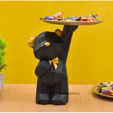 DevineSoul Polyresin Standing Dog Showpiece Platter for Serving Fruits/Candies II Cute and Rae Gift to Loved Ones for Home Function.