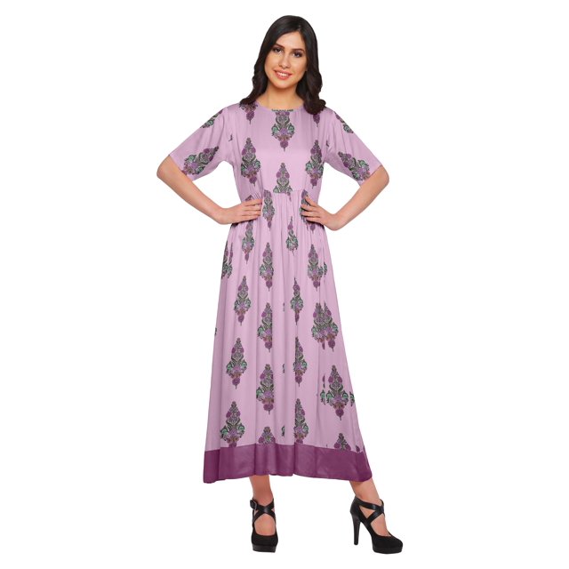 Moomaya Robe Plissée Imprimée Tunique à Manches au Coude Tenue d'Été Kurti pour Femmes