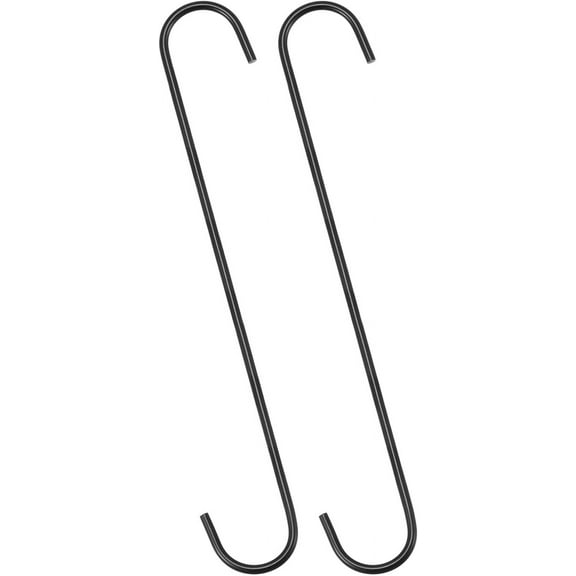 S Hanging Hooks, 12inch/300mm Extra Long Steel Hanger, Indoor Outdoor Uses for Garden, Bathroom, Closet, Workshop, Kitchen, Black, 2Pcs