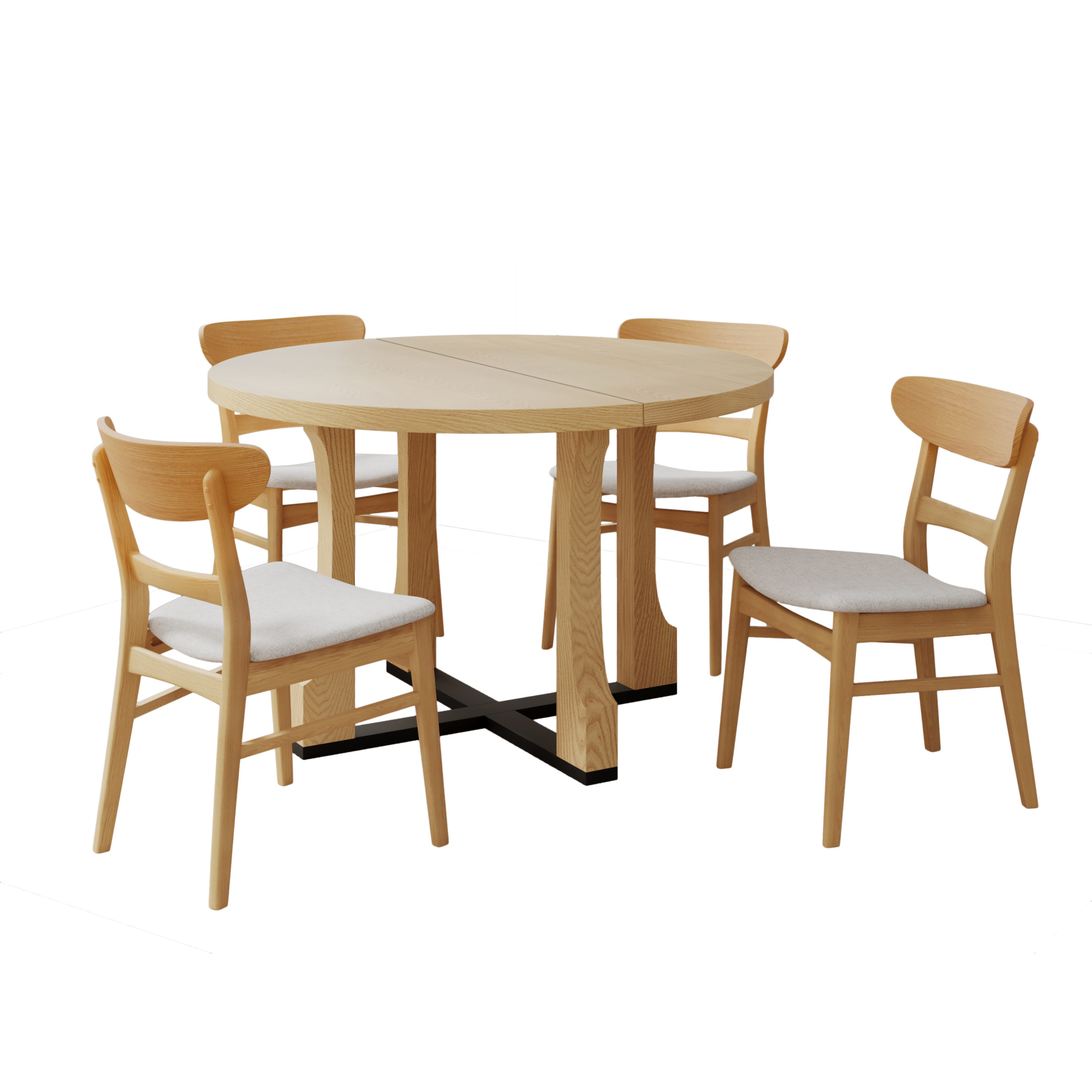 Christopher Knight Home Dining Set for 4 with 48" Round Table & Upholstered Chairs, Beige+Natural