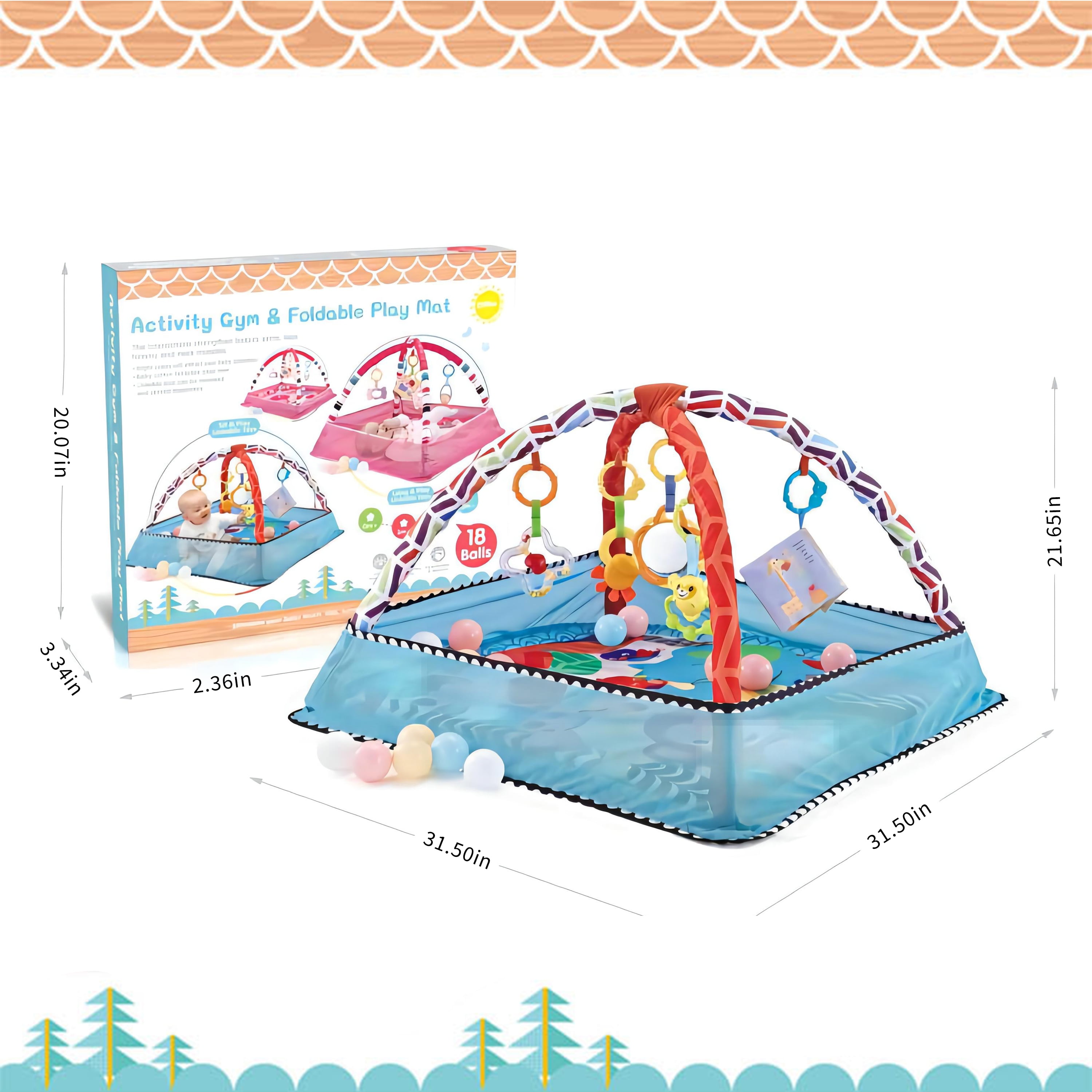 Ltrototea Playpen Play Mat in Blue，Compact Packaging, Space-Saving, Includes Ocean Balls for Baby's Immersive Fun
