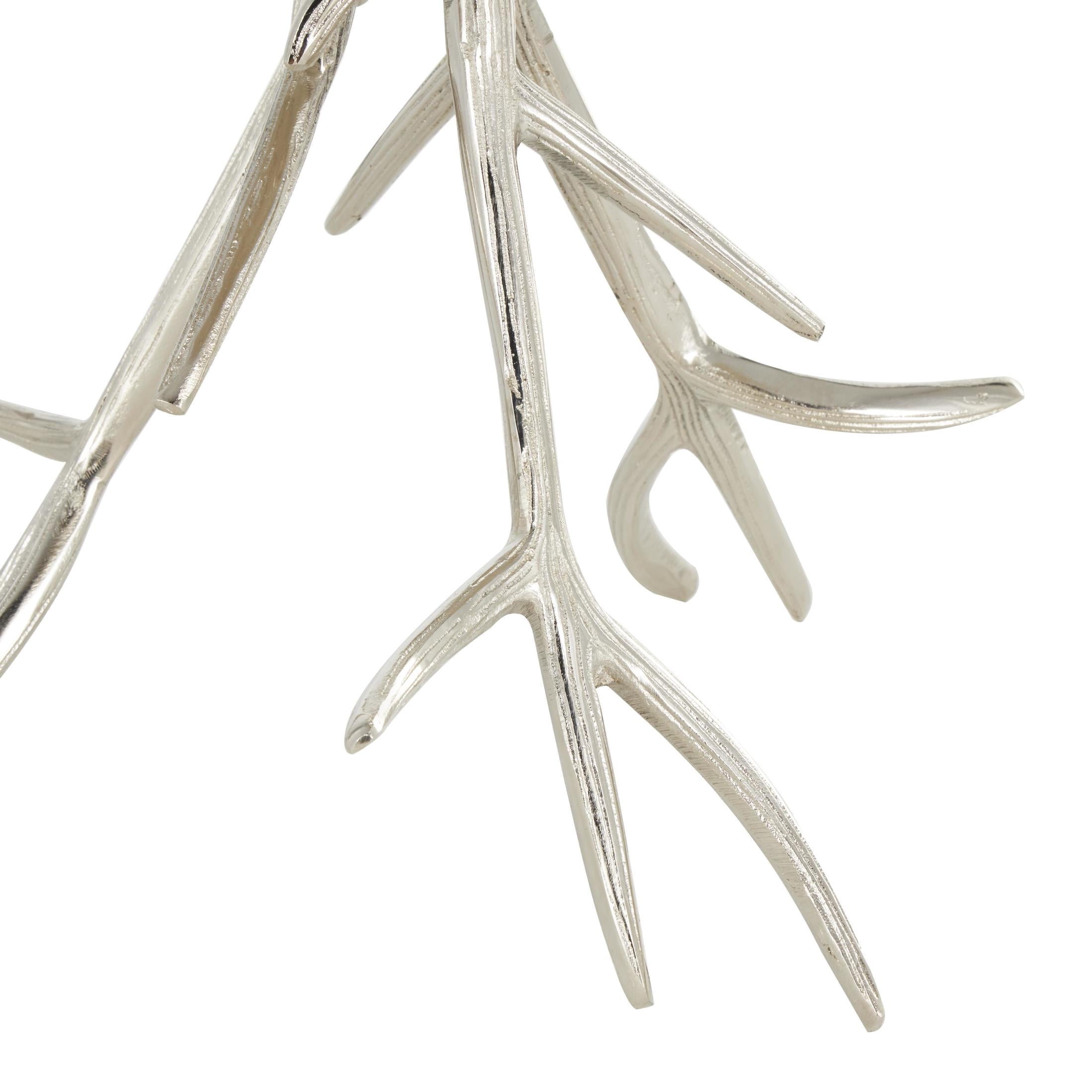 DecMode 18" x 24" Silver Aluminum Metal Accent Table with Textured Tree Branch Legs, 3-Pieces