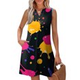 thumbnail image 2 of WTOBBY Women's Fashion Casual Printed V-Neck Button Vest Sleeveless Dress with Pocket, Tie-Dye Colorful Print for Summer Wear, Comfortable and Stylish for Beach and Outings,Orange 2XL, 2 of 5