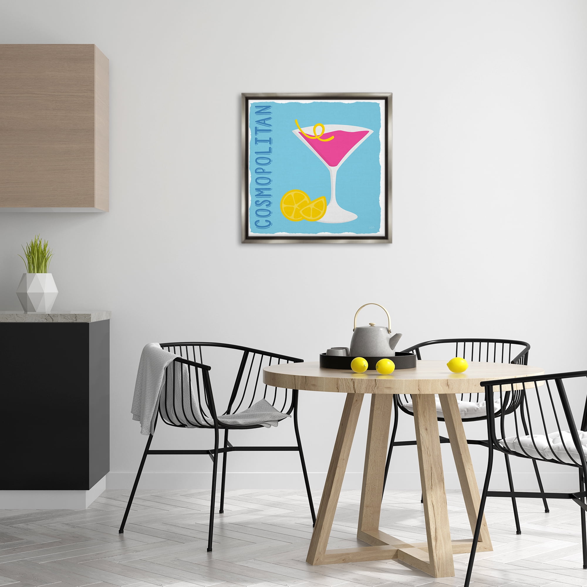 Stupell Industries Cosmopolitan Cocktail Drink Food & Beverage Painting Gray Floater Framed Canvas Art Print Wall Art, 25 x 25