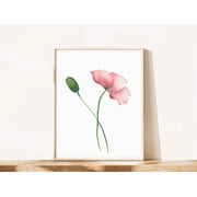 Watercolor Poppy Art Print, Minimalist Floral Painting, Nordic Wall Art, Boho Botanical Painting, Flower Poster,Painting Art, Dining Room Wall Decor Ideas, Art Deco Frameless 20x30inch