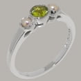 thumbnail image 2 of LBG British Made 10k White Gold Natural Peridot & Cultured Pearl Womens Anniversary Ring - 33 size options - Size 10, 2 of 5