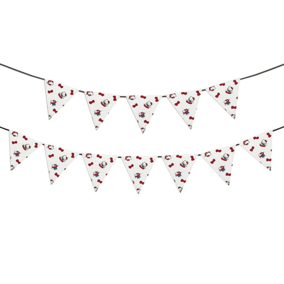 Hello kitty Banner Triangle Bunting Banner, 12 Pieces Christmas Party Bunting Canvas Flags Pennant Garland for Christmas Halloween Party Outdoor and Home Decoration