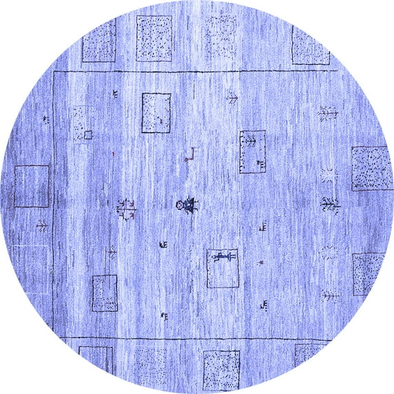 Ahgly Company Machine Washable Indoor Round Abstract Blue Contemporary Area Rugs, 6' Round