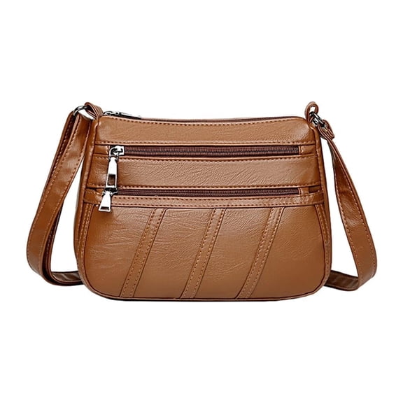 XMKP 2xLadies Cross Body Bag PU Leather Bag Shoulder Handbag Long Strap Brown