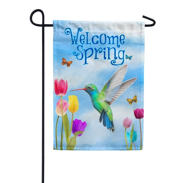 American Forever Garden Flag - Spring Hummingbird and Tulips, Double