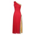 thumbnail image 4 of inhzoy Womens Asymmetrical Parise Dance Dress Color Block Contemporary Dancewear Red-A XL, 4 of 8