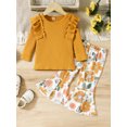 thumbnail image 2 of Suealasg Kids Girl Spring Outfits Clothes 1T 2T 3T 4T 5T Toddler Girls Long Sleeve T-shirt Flower Print Flare Pants Set 2Pcs Fall Clothing for Little Girl, 2 of 8